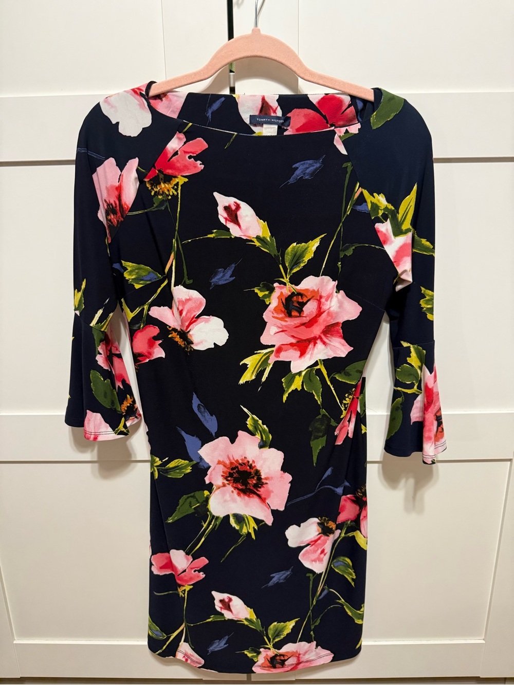 Tommy Hilfiger Navy Midi Dress with Pink Floral Print